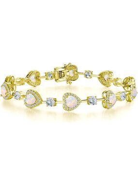 Gemlanto Women's Opal Silver Gemstone Heart Bracelet luxury Fashion Fine Jewelry